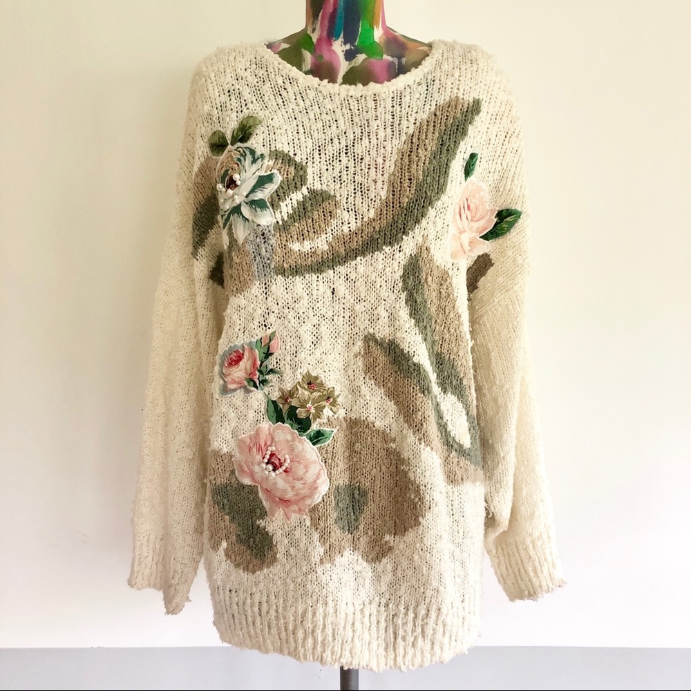 🦢VINTAGE 80s Oversized Rose Ugly Sweater